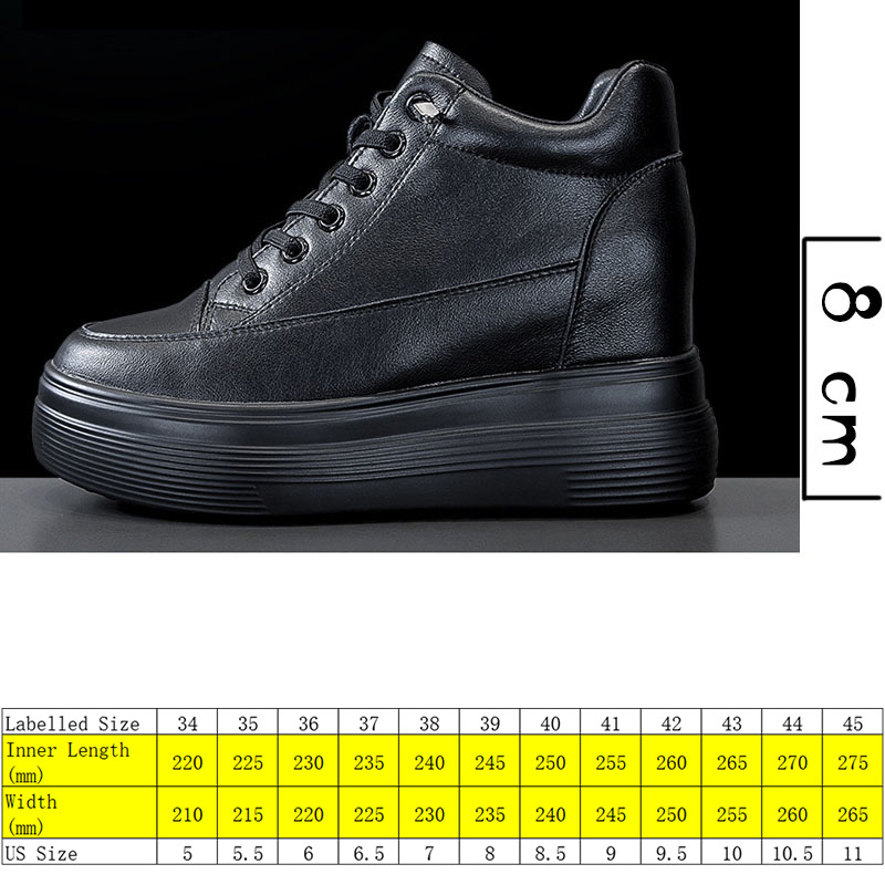Genuine Leather Platform Wedge Sneakers Hidden Heel 8cm High Women Casual Shoes Chunky Sneakers Fashion Women Ankle Boots, Black has plush
Genuine Leather Platform Wedge Sneakers Hidden Heel 8cm High Women Casual Shoes Chunky Sneakers Fashion Women Ankle Boots, Black has plush