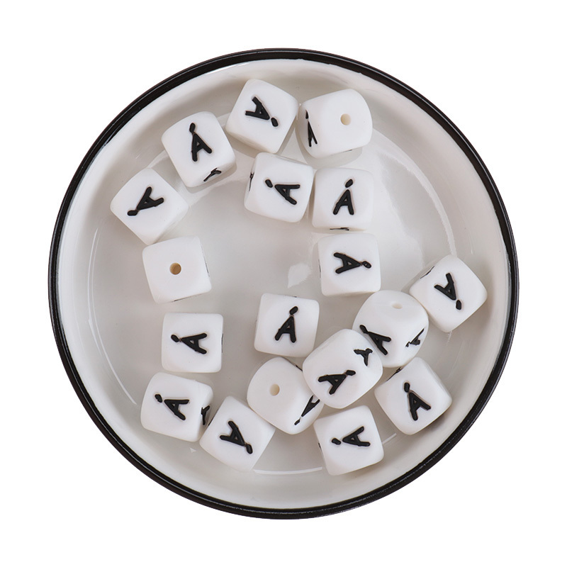 100 pcs French Letters Silicone Teether Beads 12mm Baby Teething Bead BPA Free Baby Teethers Dummy Pacifier Chains Accessories 220507