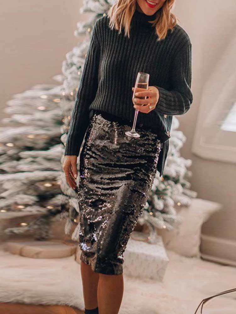 Sequins High Waist Skirts For Women Buttocks Slim Elegant Sexy Midi Night Club Women s Skirt Fashion Party Ladies Clothes 220609