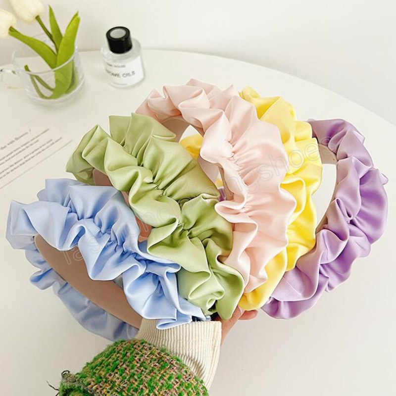 Fashion Women Headband Wide Side Pleated Hairband Light Color Headwear Adult Solid Color Turban Hair Accessories