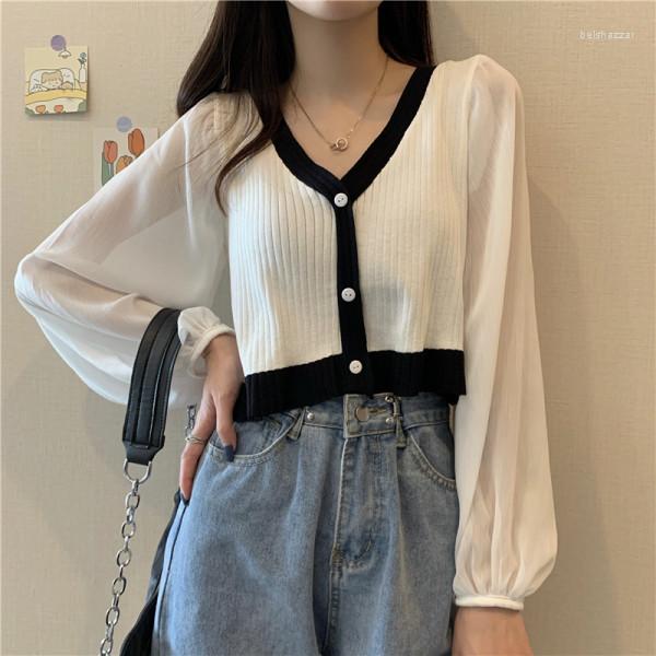 Women's Knits & Tees Women Fall Korean Loose V-neck Mesh Stitching Long-sleeved Sweater Thin Cardigan Jacket Female Solid Color Short CoatWo, Black
Women's Knits & Tees Women Fall Korean Loose V-neck Mesh Stitching Long-sleeved Sweater Thin Cardigan Jacket Female Solid Color Short CoatWo, Black