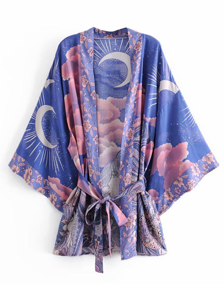 Casual Dresses Boho Vintage Star And Moon Floral Print Sashes Women Bohemian V-Neck Batwing Sleeve Short Robe Kimono Dress Beach Cover-UpCas, Blue
Casual Dresses Boho Vintage Star And Moon Floral Print Sashes Women Bohemian V-Neck Batwing Sleeve Short Robe Kimono Dress Beach Cover-UpCas, Blue