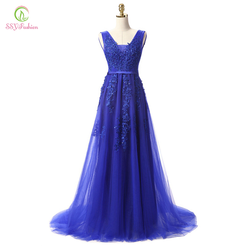 SSYFashion Sell Sweet Light Blue Lace V-neck Lacing Long Evening Dress The Bride Party Sexy Backless Prom Dresses Custom 220510