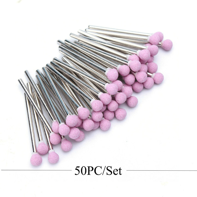 50pcs/Set Corundum Nail Drill Bit Milling Cutters Rotary Ceramic Stone Bur Electric Drills Bits For Manicure Pedicure Machine
