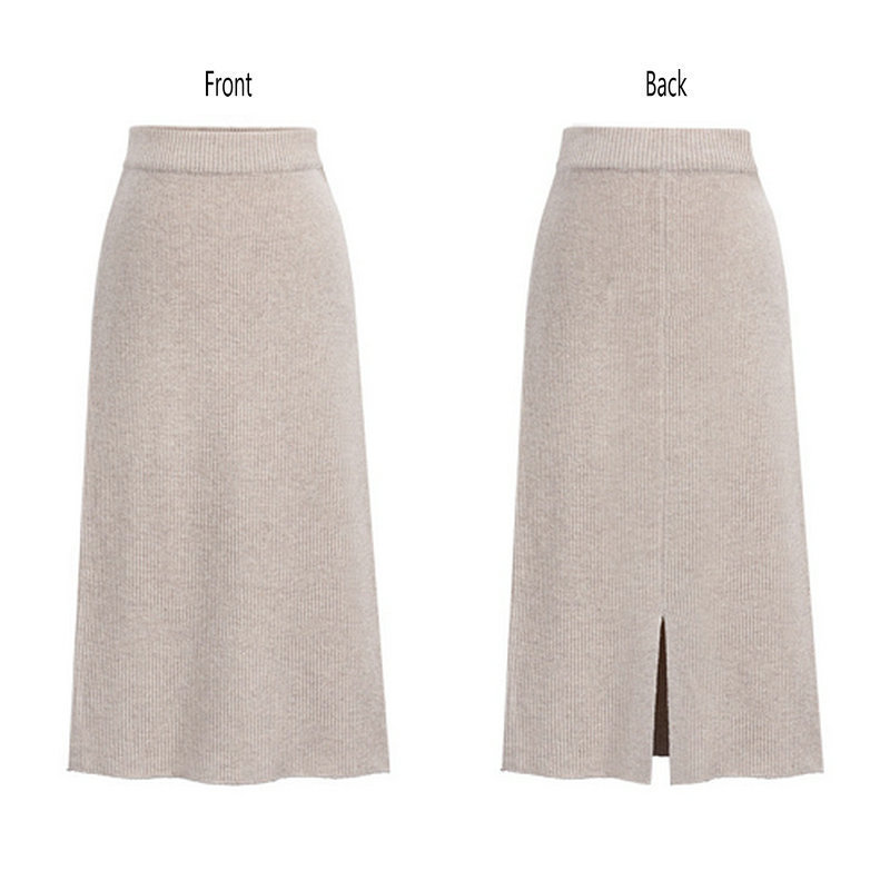 Oversized Women Knitted Skirt Autumn Winter Elastic High Waist Slim Back Open-Forked Plus Size Wool Sweater Skirts S-6XL 220317