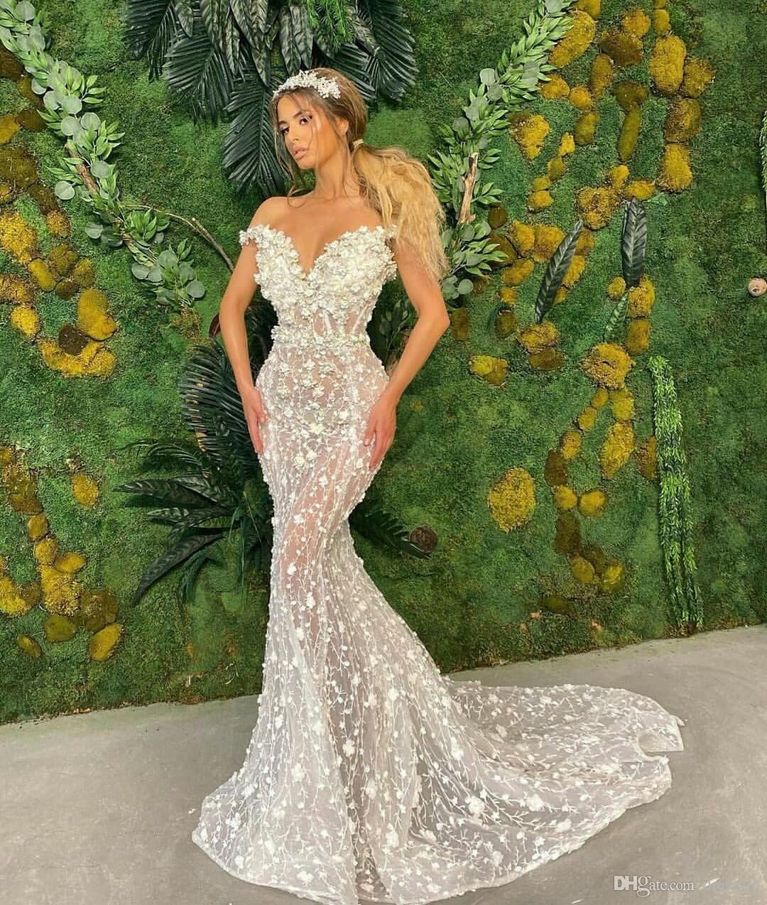 Sexy See Through Mermaid Wedding Dresses with Detachable Train 3D Floral Lace Fishtail Beach Summer Holiday Princess Bridal Gowns