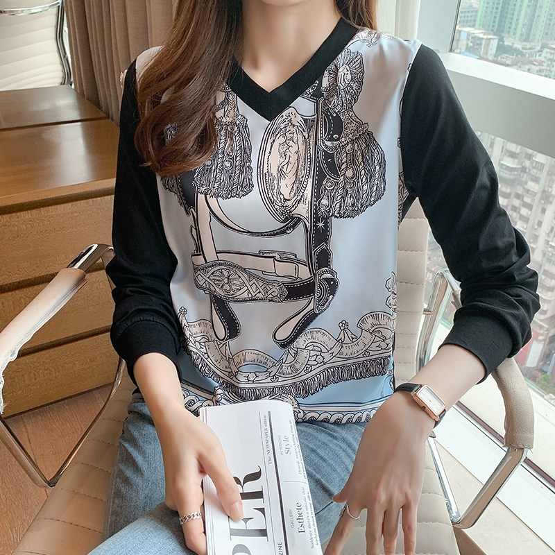 Fashion Women's Tshirt Casual Tops printing T Shirt Basic bottoming shirts Ladies v-neck Long Sleeve Tee 220328