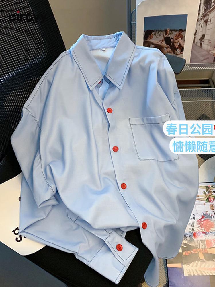 Women' Blouses & Shirts Circyy Blue Button Up Shirt Women Spring Autumn Tops Loose Turn-down Collar Long Sleeve Pocket Chic Female CasualWo
Women' Blouses & Shirts Circyy Blue Button Up Shirt Women Spring Autumn Tops Loose Turn-down Collar Long Sleeve Pocket Chic Female CasualWo