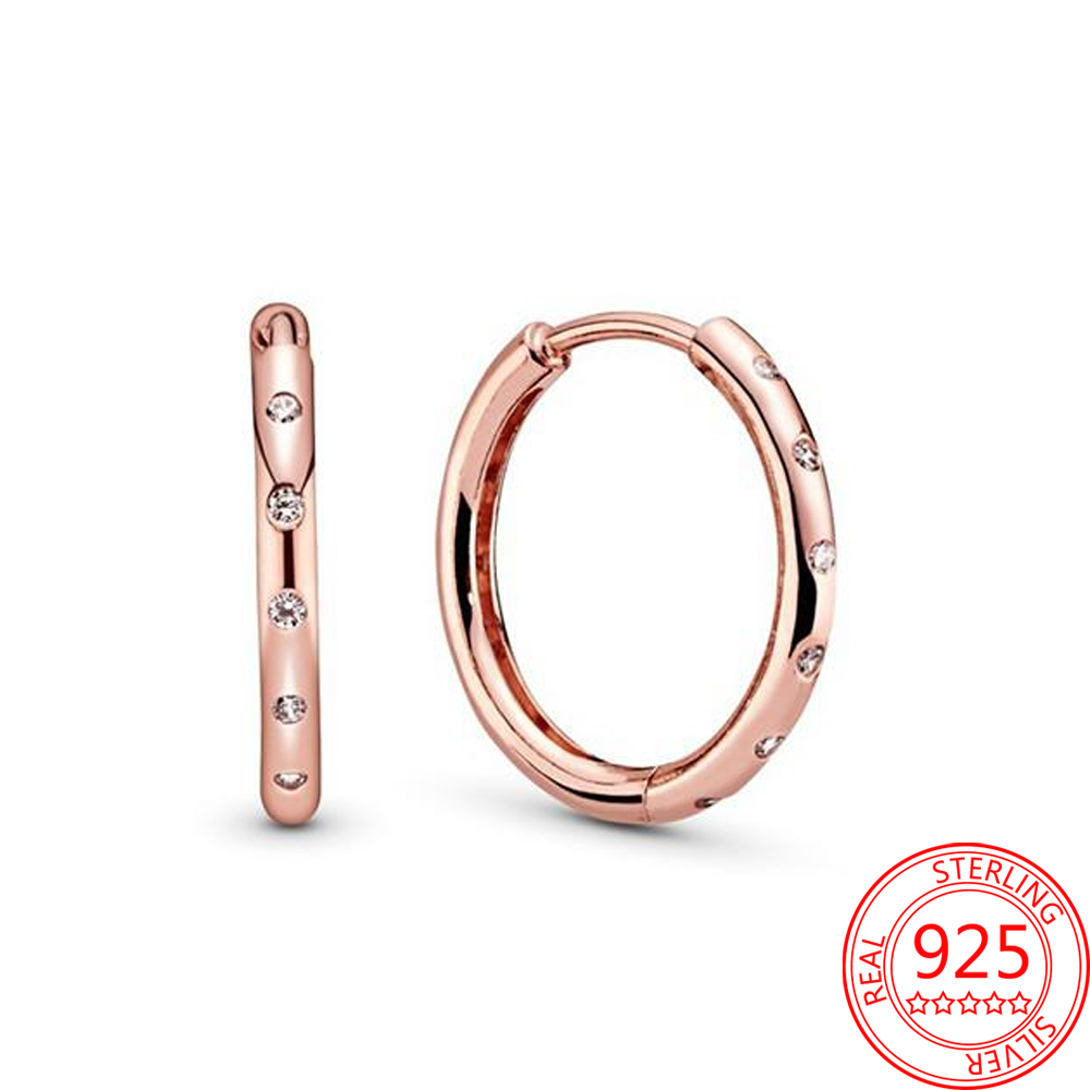 charm new 925 Sterling Silver stud rose gold Diamond hoop earring pendant women wedding jewelry gift fashion accessorie 1