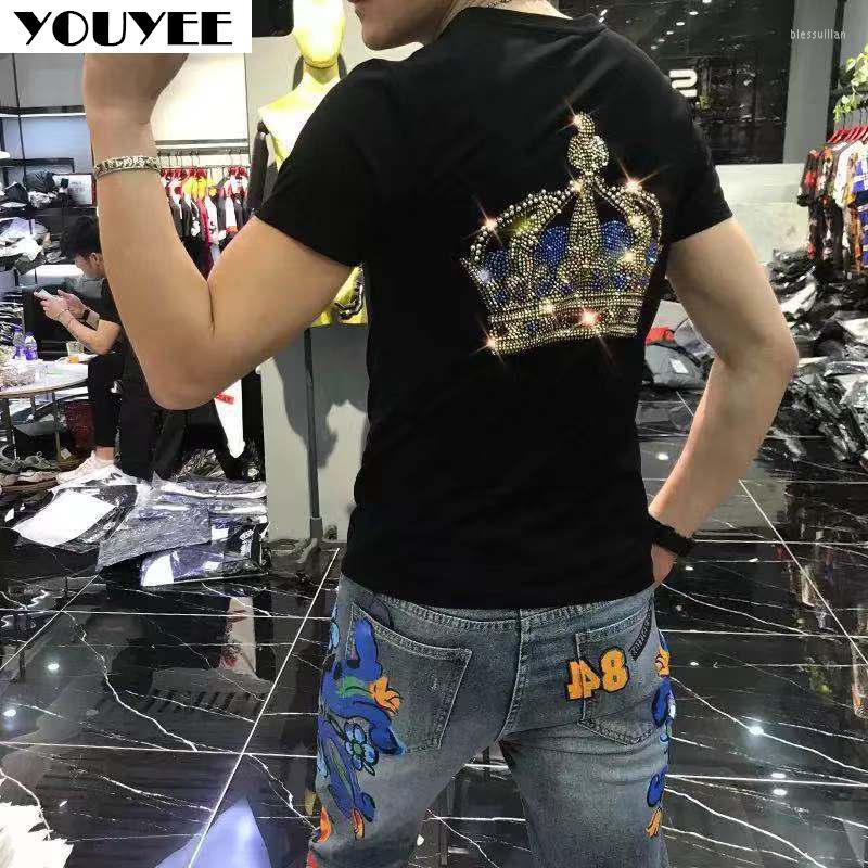 Men's T-Shirts T-shirt Men's Crown Rhinestone Slim Personality Summer Fashion Heavy Technology Mercerized Cotton High Quality Male Top C, Black 
Men's T-Shirts T-shirt Men's Crown Rhinestone Slim Personality Summer Fashion Heavy Technology Mercerized Cotton High Quality Male Top C, Black