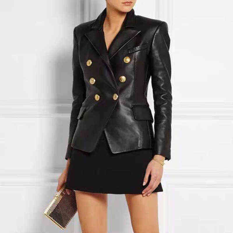 Black Pu Jacket Women New Designer High Quality Artificial Leather Metal Double Breasted Buckle Leather Female Jackets J220813
Black Pu Jacket Women New Designer High Quality Artificial Leather Metal Double Breasted Buckle Leather Female Jackets J220813