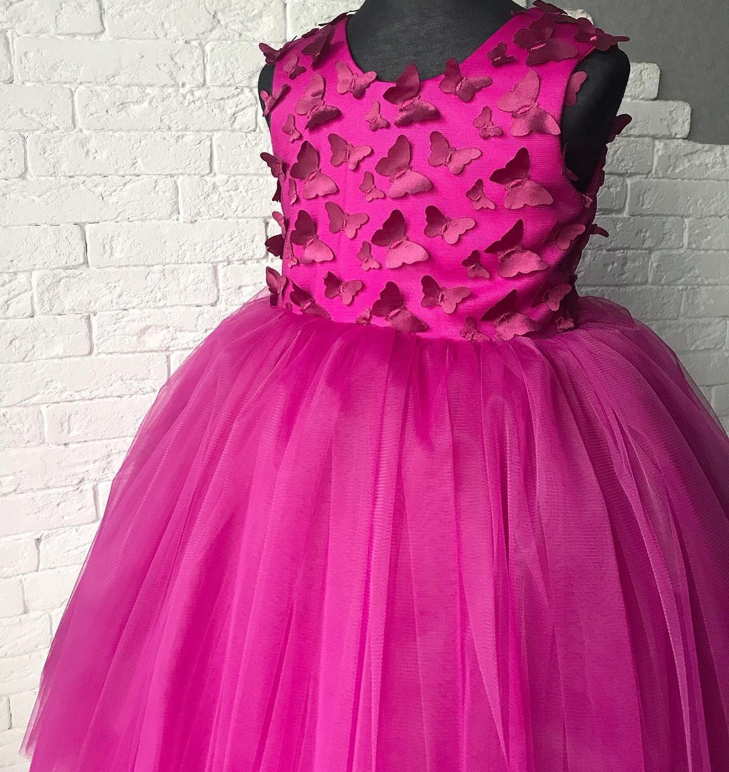 Butterfly Fuia Appliqued Wer Girl Dresses Princess Wedding Tiered Ball Gown Toddler Pageant Gowns Tulle Birthday First Communion Dress