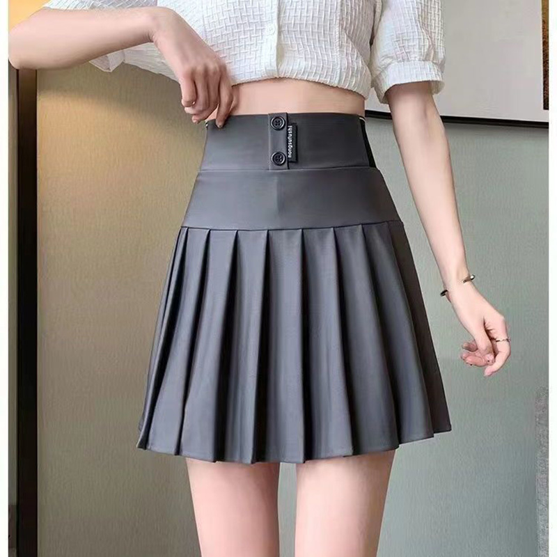 Y2K Harajuku Button Letter Printed Pleated Skirt Elastic High Waist ALine Mini Skirt Korean Fashion School Kawaii Women Skirt 220701