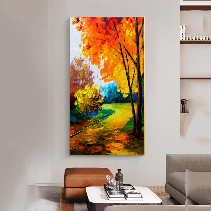 Tree Oil Painting Printed on Canvas Prints Landscape Wall Art for Living Room Home Decor Golden Forest Indoor Decorations