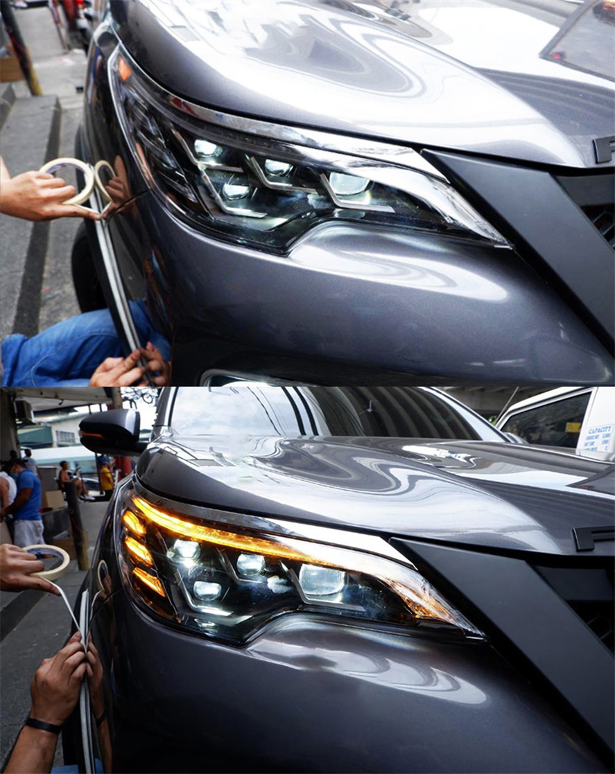 Car Head Lights Parts For Toyota Fortuner 20 16-20 20 LED Front Matrix Headlight Replacement DRL Daytime Light Projector Facelift