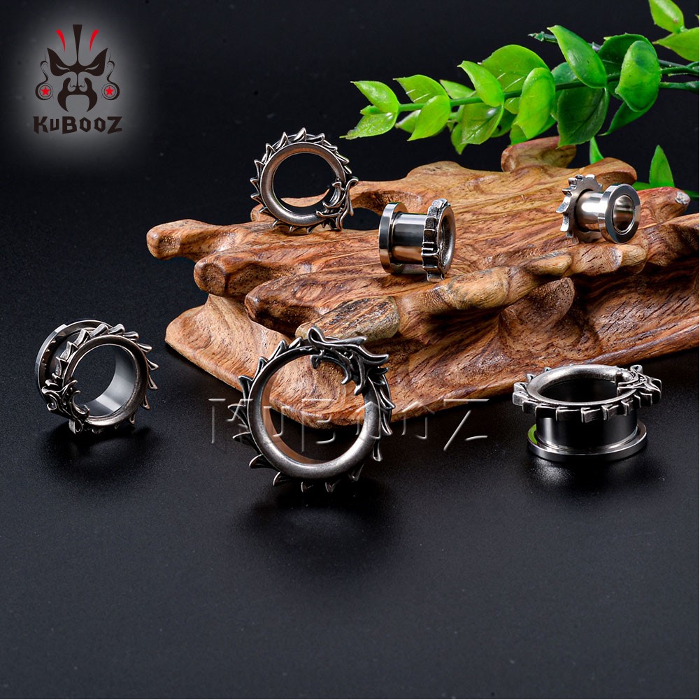 KUBOOZ Stainless Steel Dragon Eat Tail Ear Plugs Tunnels Earring Gauges Body Jewelry Piercing Stretchers Expanders Whole 825m