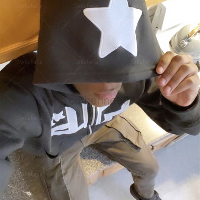 Rhinestone Gothic Punk Star Long Sleeve Zip Hoodie Harajuku Hip Hop Streetwear Grunge Fashion Punk Sports Jacket Y2k Jacket Men G22