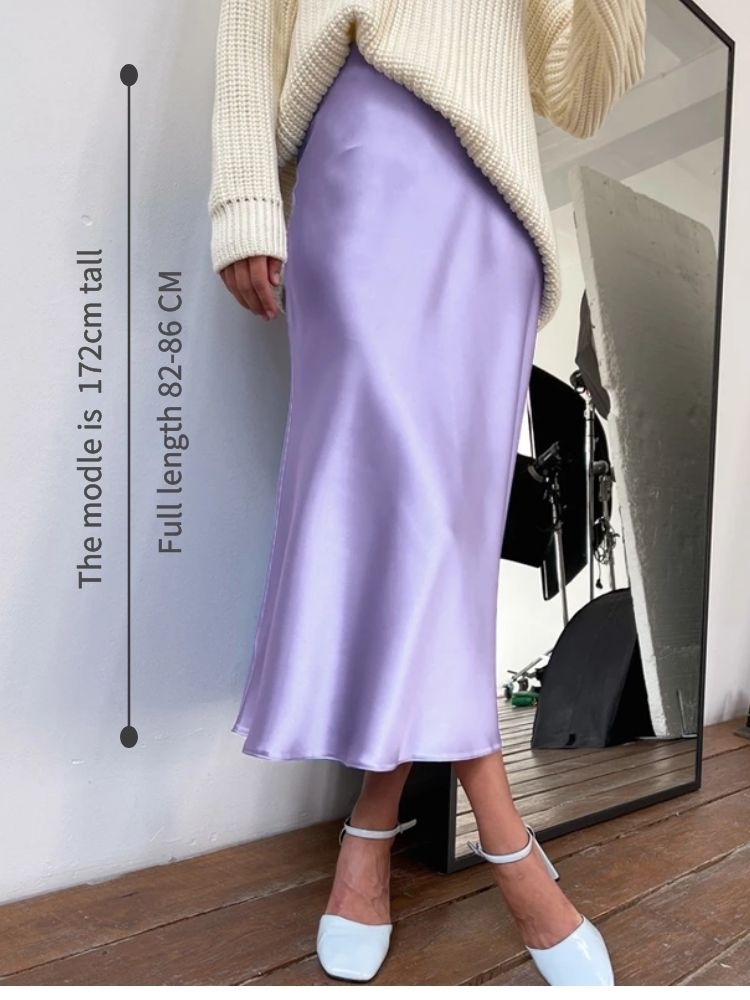 Women High Waisted Skirt Silk Satin Skirts ALine Elegant Skirts Summer Pink Midi Skirt Korean Style pencil skirt 220701