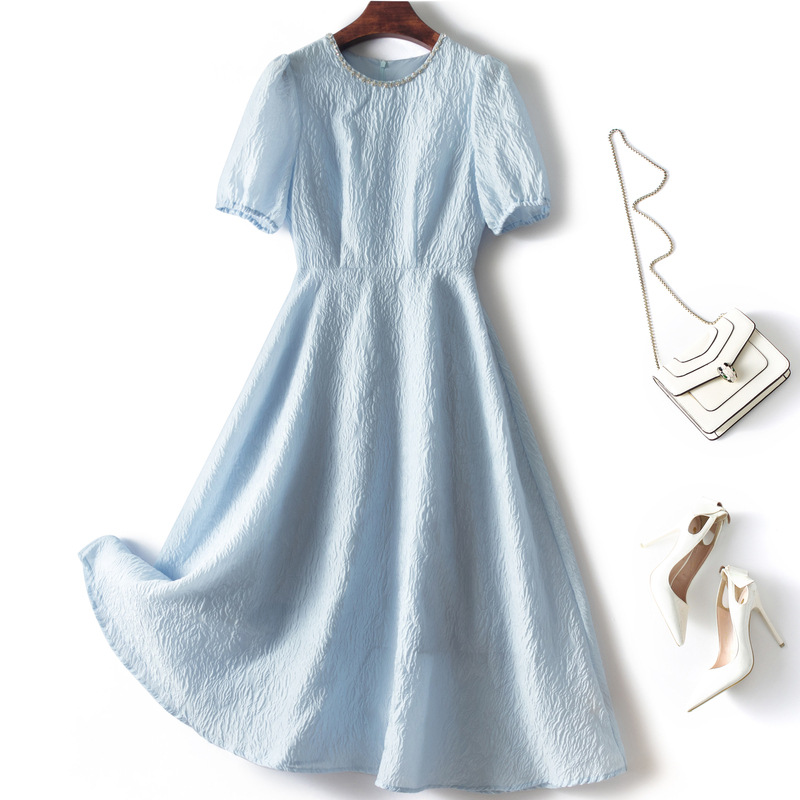 2022 Summer Short Sleeve Round Neck Sky Blue Solid Color Jacquard Beaded Mid-Calf Dress Elegant Casual Dresses 22L1585529
2022 Summer Short Sleeve Round Neck Sky Blue Solid Color Jacquard Beaded Mid-Calf Dress Elegant Casual Dresses 22L1585529