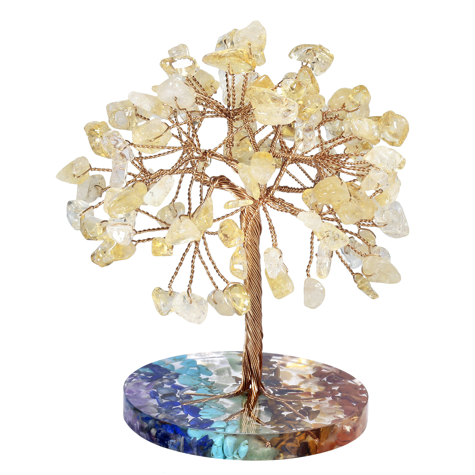 Super Mini Crystal Stone Money Tree Copper Wire Wrapped W/Agate Slice Base Gemstone Reiki Chakra Feng Shui Trees Home Decoration ornament
