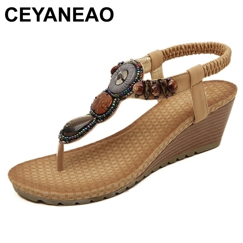 CEYANEAOHot Sales Wedge Sandals Women High Heels Summer Shoes Bohemian Beaded Platform Sandals Woman Shoes Sandalias Plataforma 210324