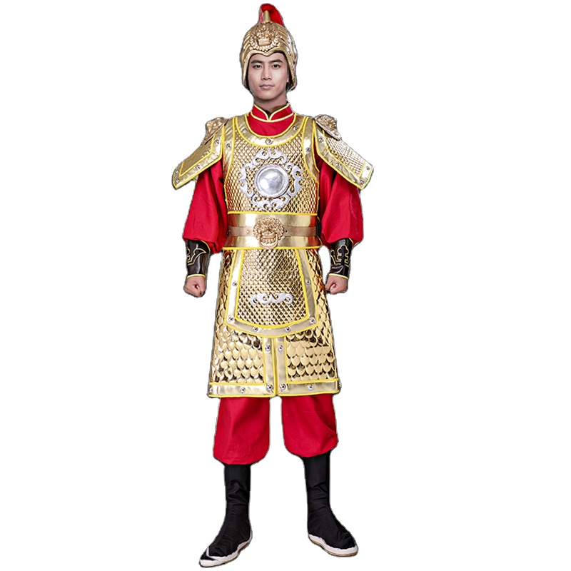 Chinese Ethnic Clothing ancient Armour Leather Copper Dragon general Helmet Armor Corselet Mu Lan Outfit Han Tang Song Ming Dynasty Army Clothes