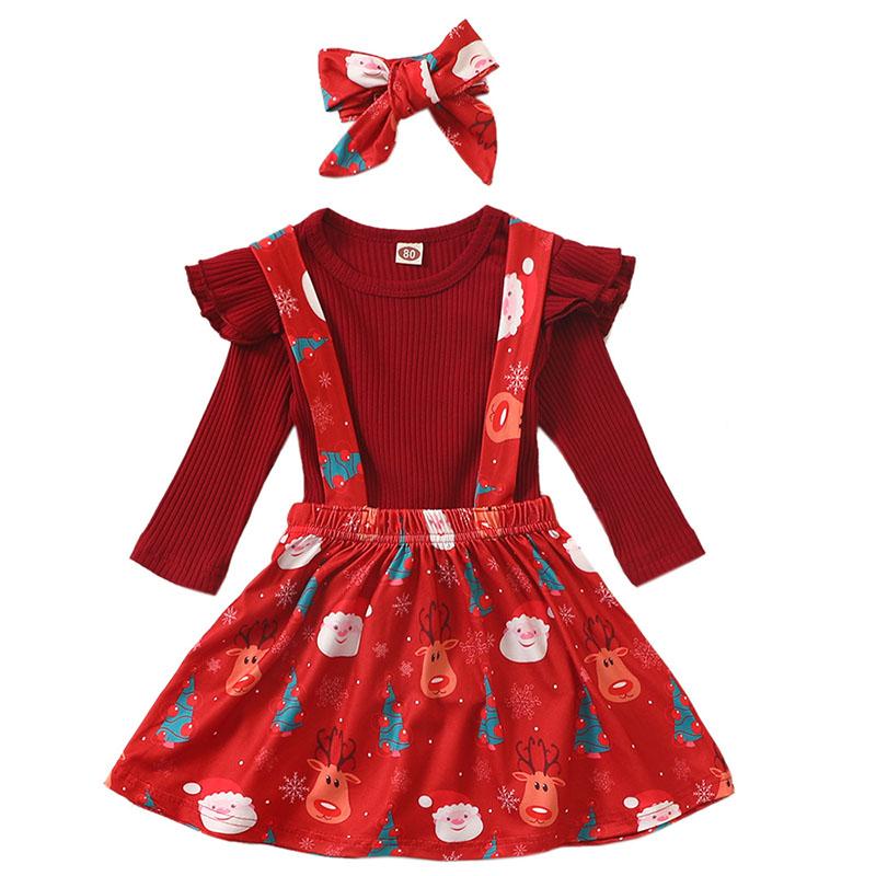 Clothing Sets 3Pcs Baby Girls Christmas Strap Dress Red Pit Knitted Ruffle T-Shirt+Santa Claus Overalls Outfits For Little 9M 12M
Clothing Sets 3Pcs Baby Girls Christmas Strap Dress Red Pit Knitted Ruffle T-Shirt+Santa Claus Overalls Outfits For Little 9M 12M