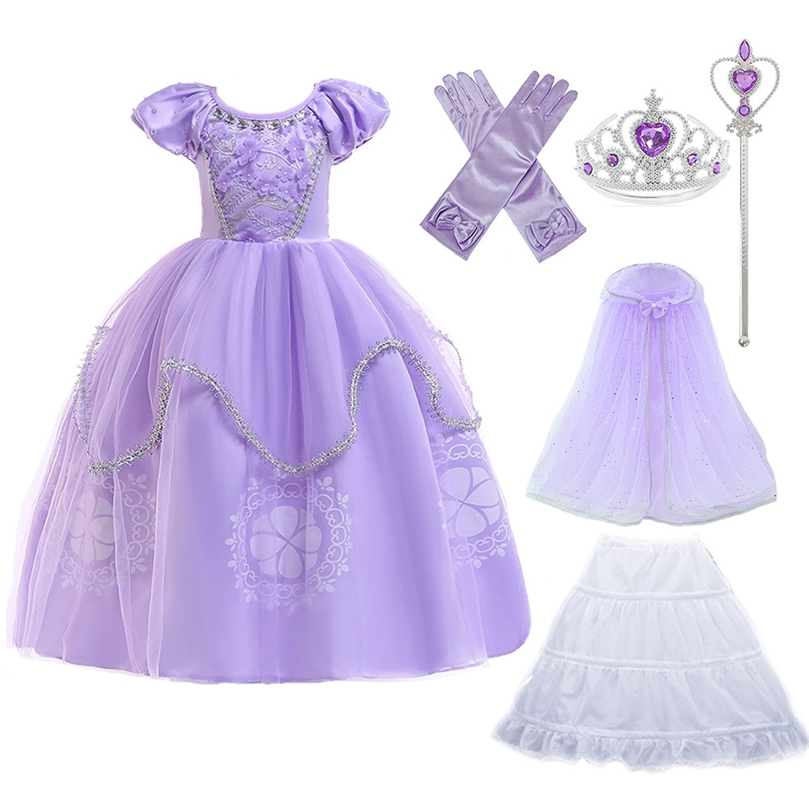 Purple Princess Sofia Dress for Girl Kids Cosplay Costume Puff Sleeve Layerd Dresses Child Party Birthday Sophia Fancy Costumes 220707