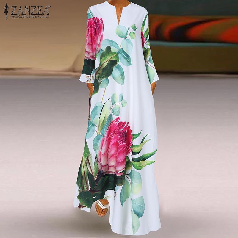 Spring Women s Sundress Bohemian Floral Long Dress ZANZEA Casual Sleeve Party Holiday Vestidos Kaftan Robe Dresses 220521