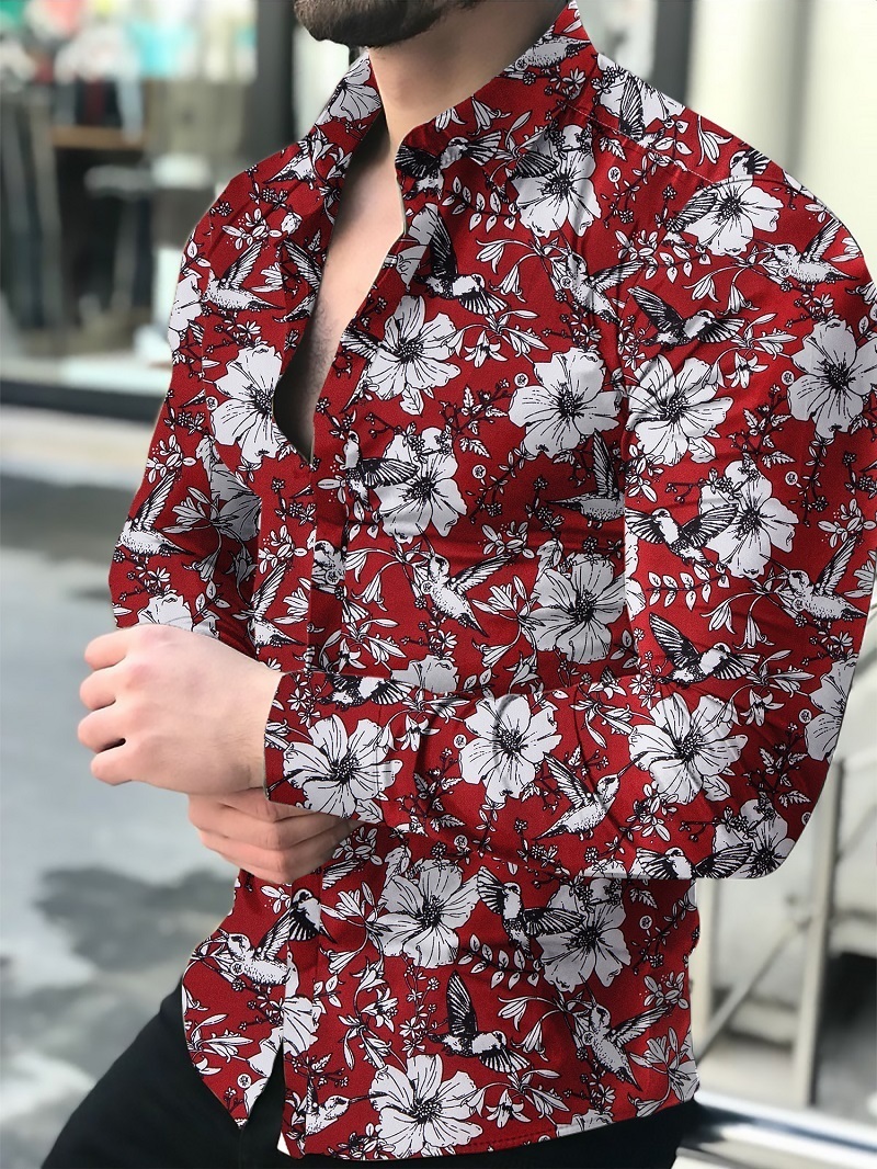 Mens Shirt Long Sleeve Hawaiian Social Button Up Cardigan Blouses Wholesale Single Breasted Turndown Collar Broad 220810