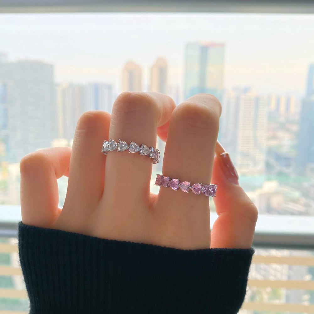 S925 Sterling Silver Wedding Ring Infinite Elements Zirconia Heart Shape Tennis Eternity Love Ring for Women