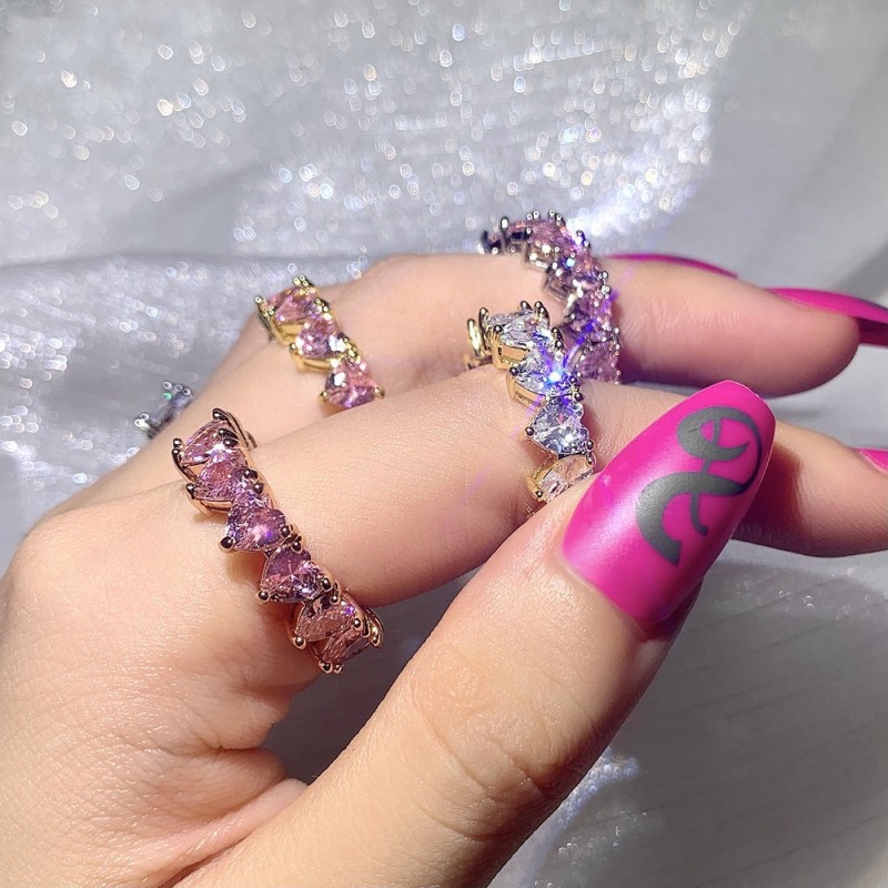 Cubic Zirconia Wedding Rings - White Gold Filled Heart Shape CZ Dia Eternity Band Ring for Women's Engagement Free shipping