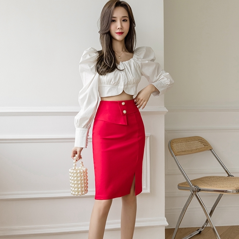 Plus Size Pencil Black Skirt Korean Fashion Clothing Elegant High Wiast Bodycon Skirt Sexy Office Midi Mujer Faldas 220322