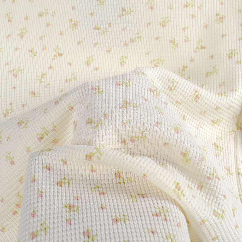 Floral Print Slim T-shirt Women Summer Casual Soft Round Neck Long Sleeve Tee Shirt Female Vintage Chic Boho Waffle Tops 220328