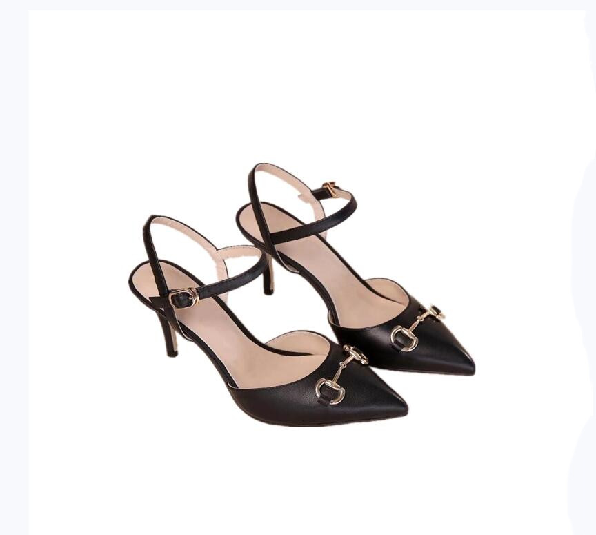 Classic Ladies Sandals Stiletto Heel Pointed Toe Ankle Strap Combination Buckle Front Strap Metal Chain Decorative Dress Casual Banquet Size 35-42