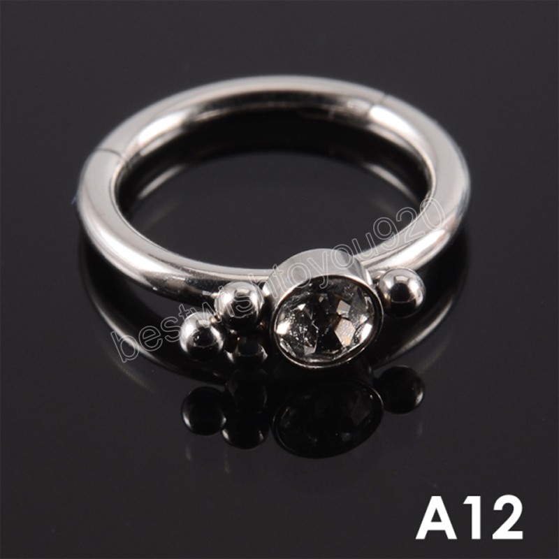 Stainless Steel Opal Septum Clicker Nose Hoop Ring Cz Ear Tragus Helix Cartilage Zircon Daith Earrings Body Piercing Jewelry