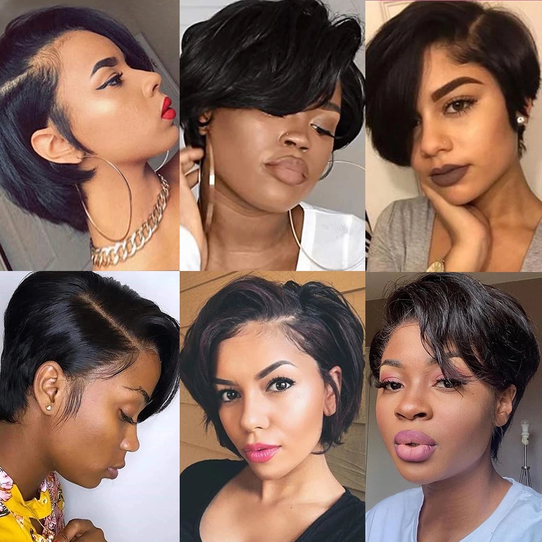 Straight Pixie Cut Hd Lace Front Human Hair Wig Preplucked For Black Women Transparent Short Bob Wig Brazilian Remy 150% density DIva2