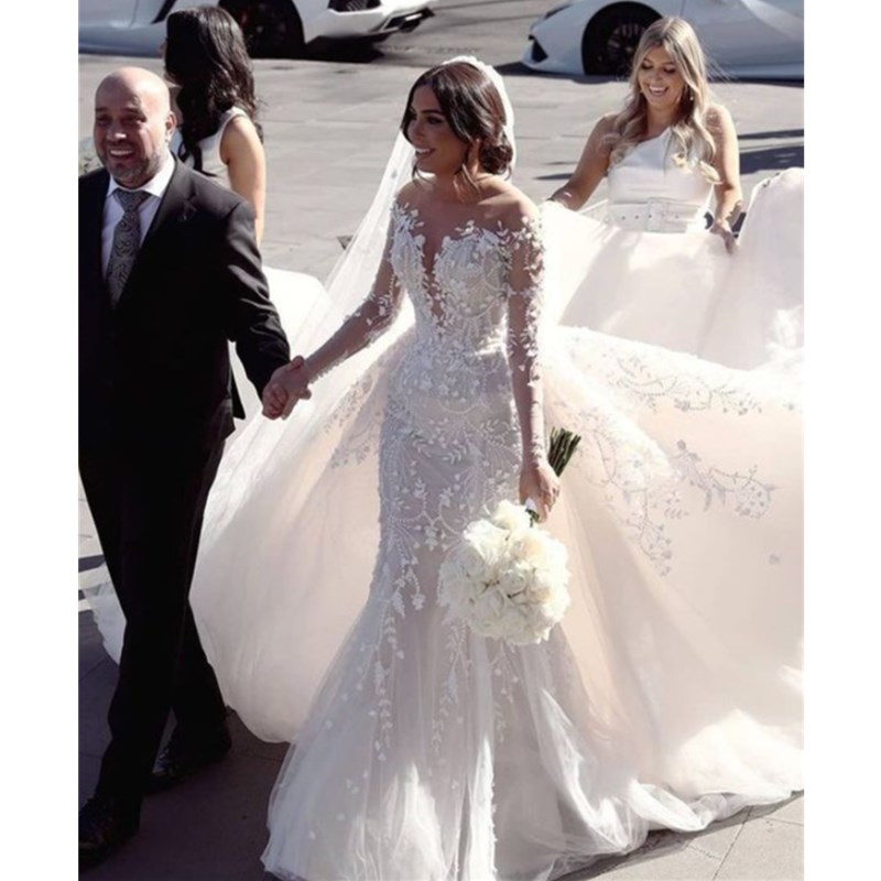 Mermaid Style Wedding Dresses with Overskrit Lace Beadings Plus Size Bridal Gowns Vestidos De novia BC0613