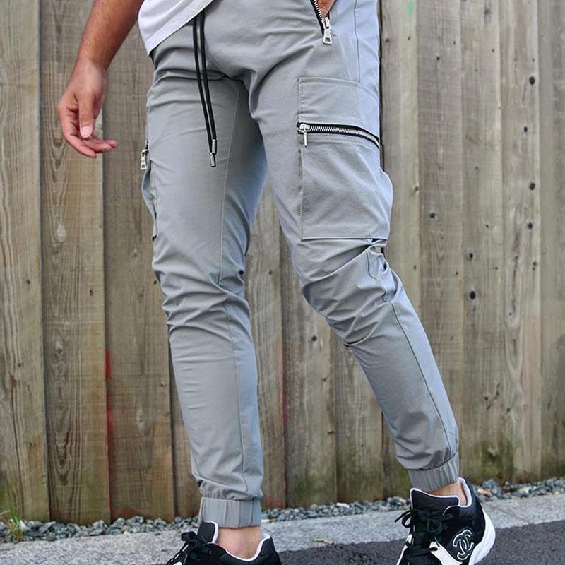 Men's Pants Jogger Sweatpants Track Men Slim Fit Workout Trousers Male Multi-pocket Casual Skinny Men's Zipper Design SportswearMen's