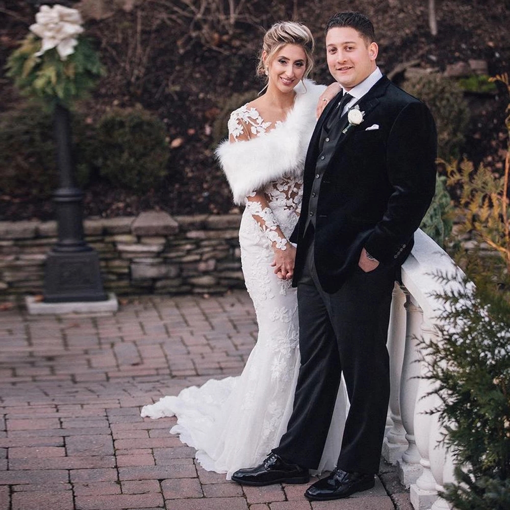 Vintage Illusion Top Mermaid Wedding Dresses Lace Appliques Long Sleeve Sweep Train Bridal Gown Country Robe De Mariee