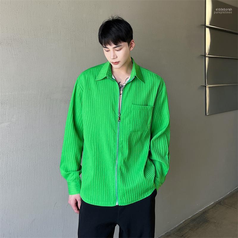 Men's Casual Shirts Pleated Stripes Men Long Sleeve Loose Zipper Shirt Coat Male Korean Streetwear Fashion Jacket Eldd22, 977 green
Men's Casual Shirts Pleated Stripes Men Long Sleeve Loose Zipper Shirt Coat Male Korean Streetwear Fashion Jacket Eldd22, 977 green