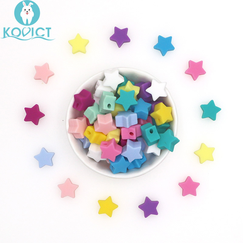 Kovict wholesale 100/200/500pcs Silicone Beads star heart crown DIY Teething Necklace Accessories Teething Pacifier 220507