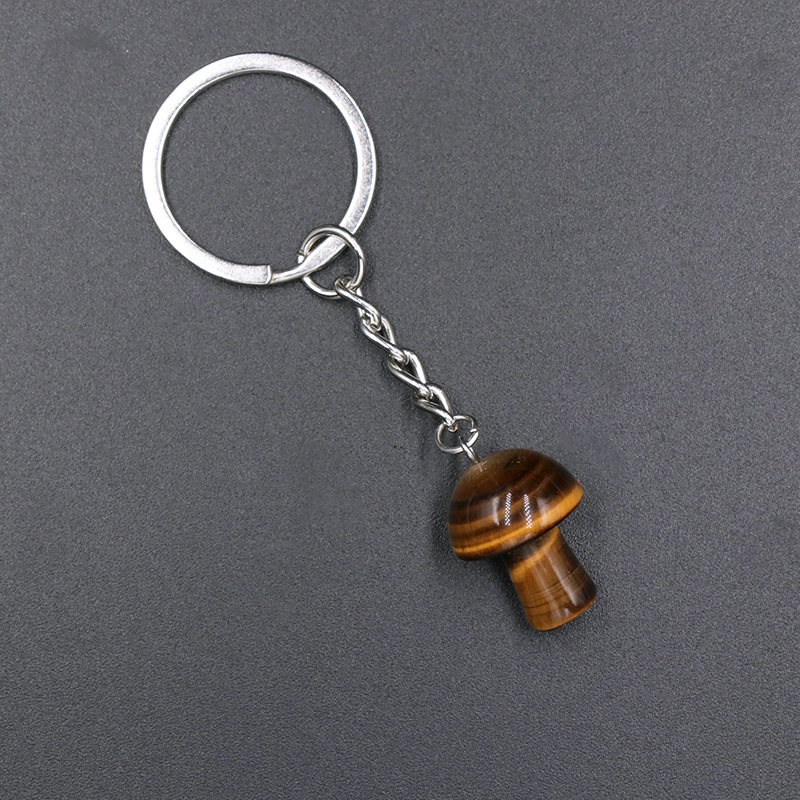 Mini Mushroom Statue Key rings Chains Tiger's Eye Amethyst Rose Quartz Charms Keychains Healing Crystal Keyrings