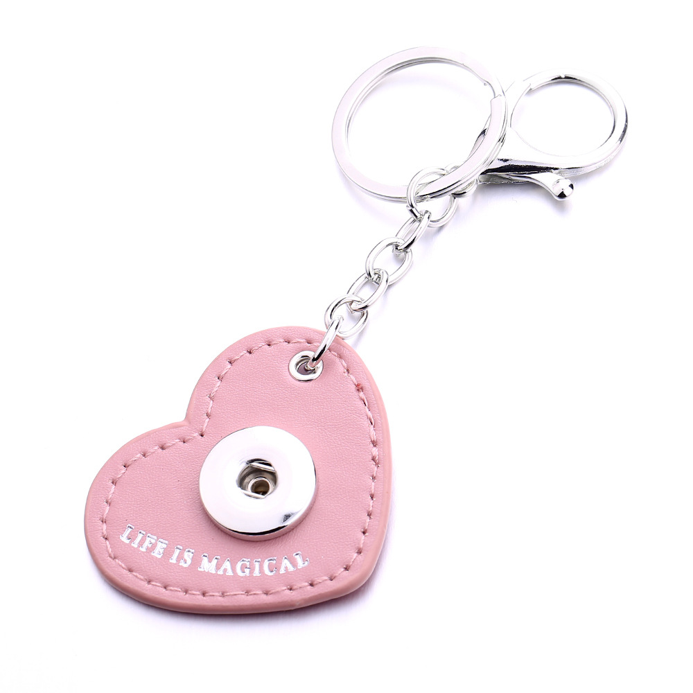 Fashion Heart PU Leather Keychain Jewelry 18mm Snap buttons key Pendant chain Car bag Snaps Keyring