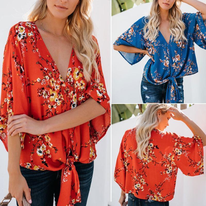 Summer Womens Floral Chiffon Tops Blouse Ladies Half Sleeve Shirts Clothes Casual Sashes Deep V-neck Loose Clothing -XL Women' Blouses, Blue
Summer Womens Floral Chiffon Tops Blouse Ladies Half Sleeve Shirts Clothes Casual Sashes Deep V-neck Loose Clothing -XL Women' Blouses, Blue