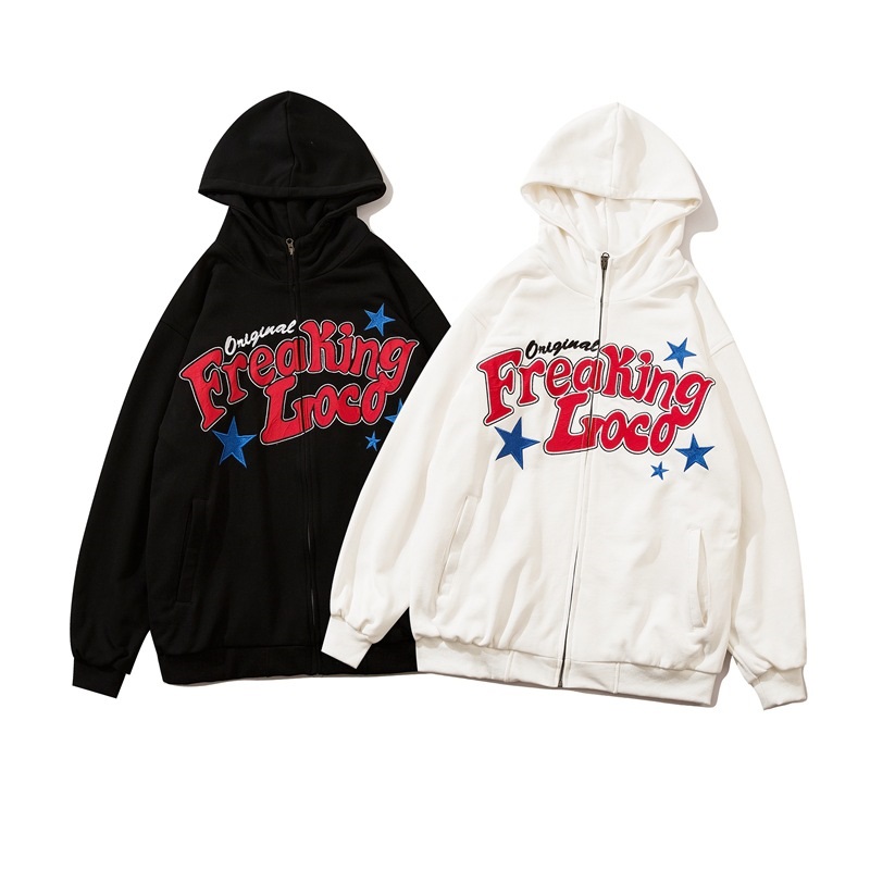 Spring Autumn Grunge Hoodie hip hop letter print Star embroidery Sweatshirt Punk Long Sleeve Pockets Gothic Zip Hooded Clothing, White
Spring Autumn Grunge Hoodie hip hop letter print Star embroidery Sweatshirt Punk Long Sleeve Pockets Gothic Zip Hooded Clothing, White