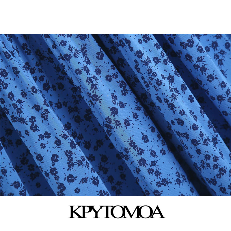 Women Chic Fashion Elastic Smocked Printed Midi Dress Vintage Straight Neck Straps Female Dresses Vestidos Mujer 220526