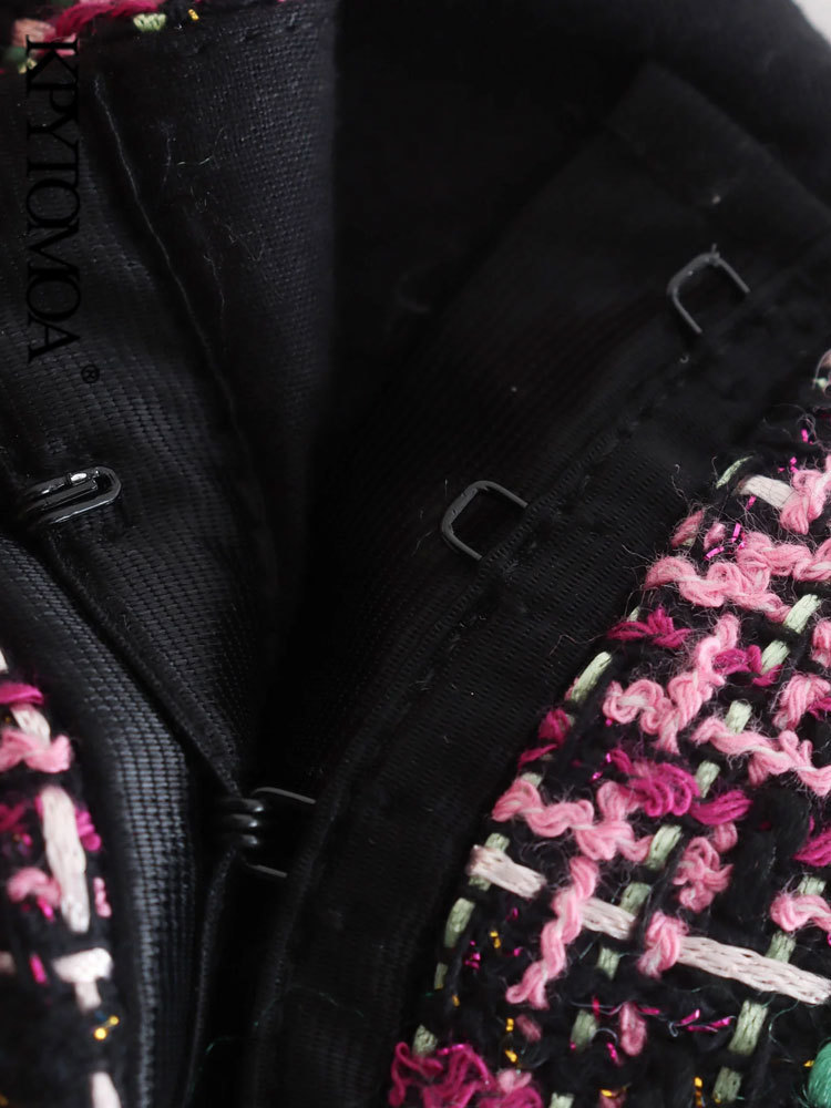 KPYTOMOA Women Fashion With Sweetheart Neck Tweed Tank Tops Vintage Backless Zipper Female Camis Mujer 220325