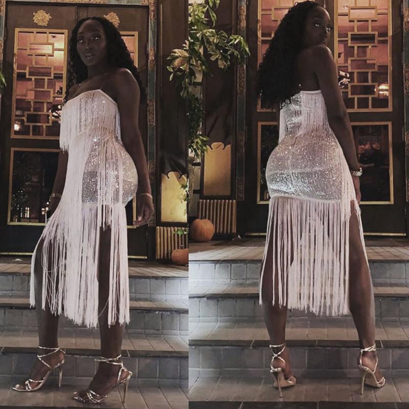 Casual Dresses Women Sequined Luxury Celebrity Evening Party Dress Vestidos Sexy Spaghetti Straps Backless Tassel Fringe Midi Club RobeCasua, White
Casual Dresses Women Sequined Luxury Celebrity Evening Party Dress Vestidos Sexy Spaghetti Straps Backless Tassel Fringe Midi Club RobeCasua, White