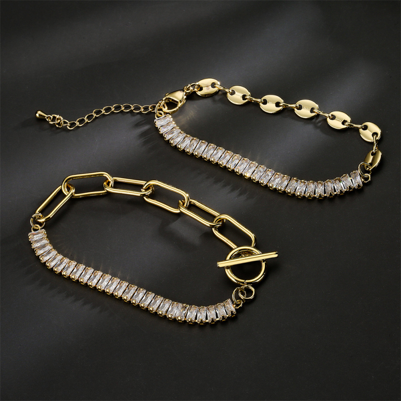 New Arrival White Zircon Chain Bracelet Fashion Gold Plated Copper Jewelry for Women Gift